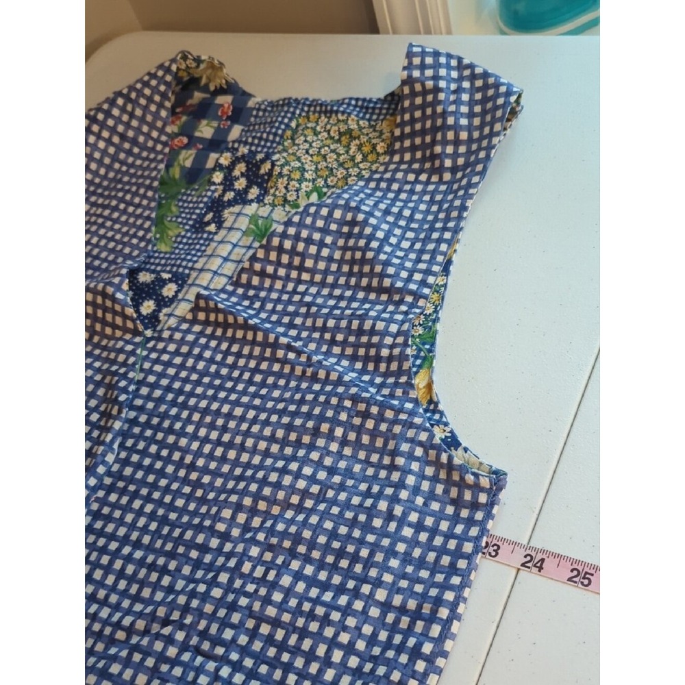 Patchwork Floral Vest Blue Gingham Daisies 23"‎ PTP Reversible Homemade image 7